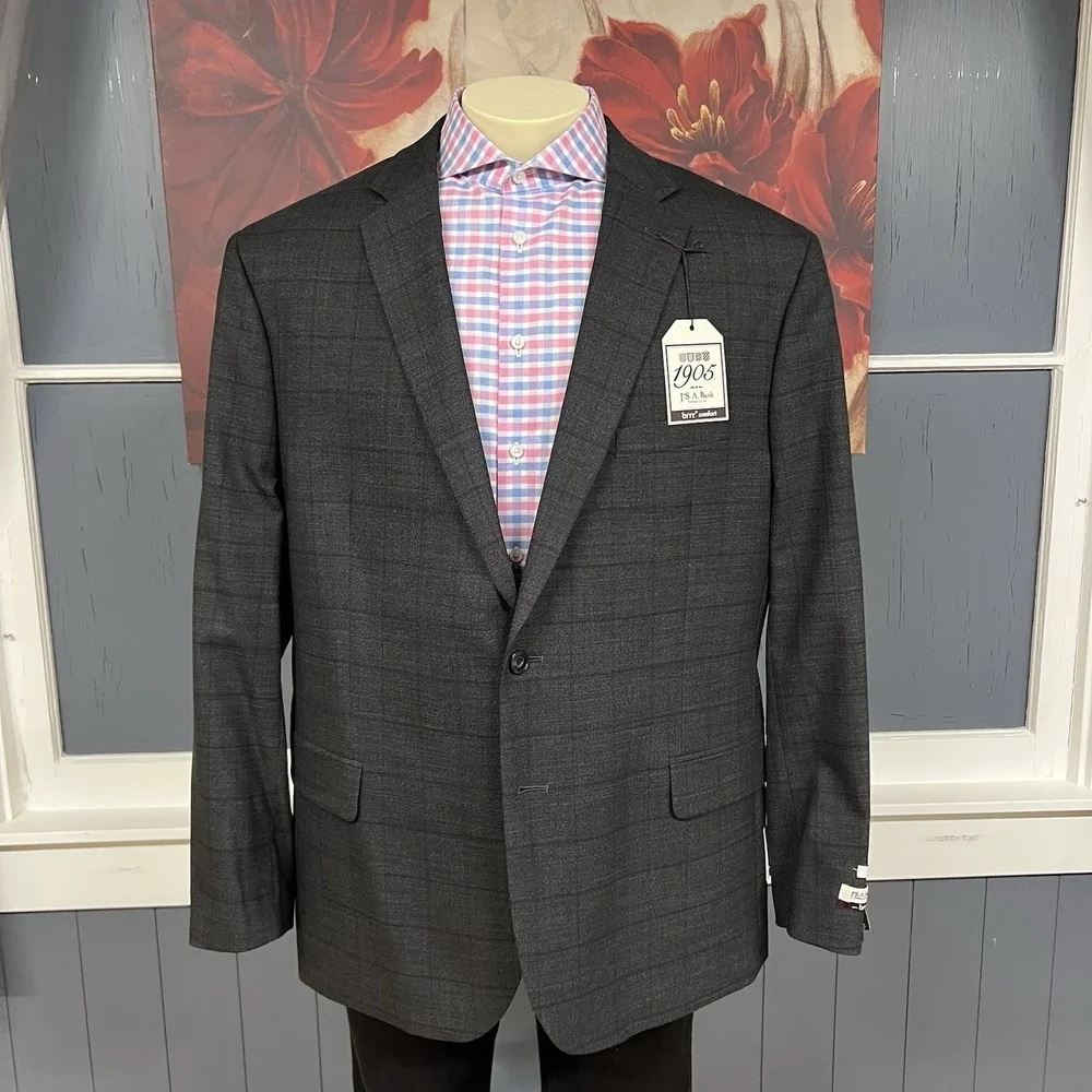 Jos A Bank Suit Top Jacket Mens 50R Slim Fit Wool Stretch Dark Gray/Dark Red